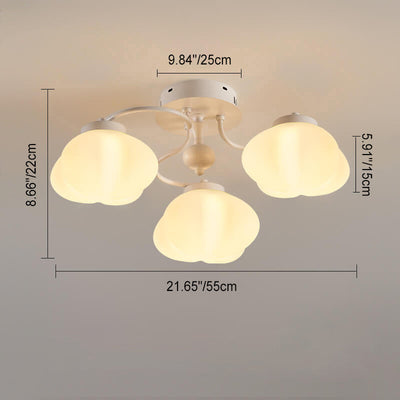 Nordic Cream Pumpkin Round Shade Branch 3-Light Semi-Flush Mount Ceiling Light