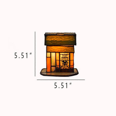 Tiffany Glass Retro Tiny House Design 1-Light Table Lamp