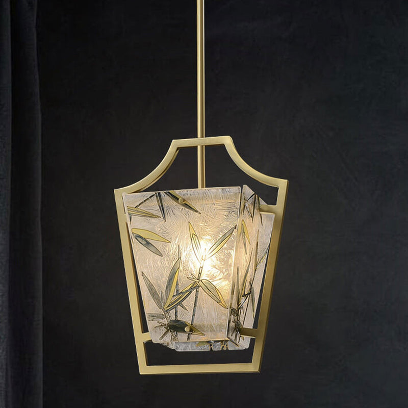 Full Copper Chinese Enamel Painted 1-Light Pendant Light