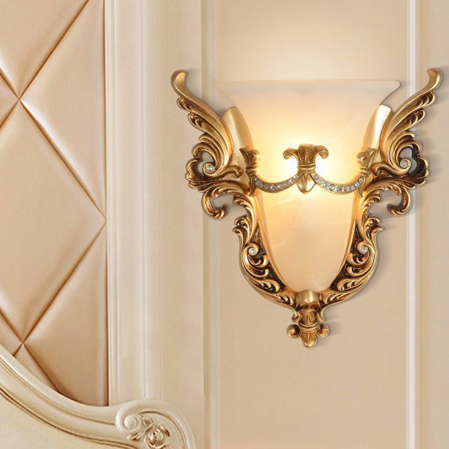 Aplique de pared de resina con talla retro europea de 1 luz 
