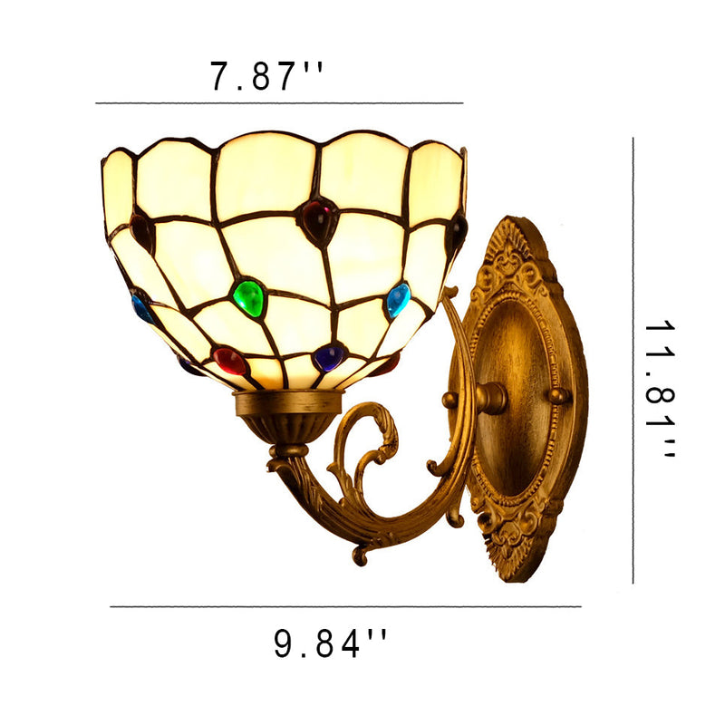 Tiffany European Gemstone Stained Glass Bowl 1-Light Wall Sconce Lamp