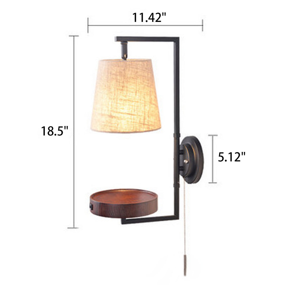 Nordic Light Luxury Solid Wood Wrought Iron Fabric 1-Light Wall Sconce Lamp