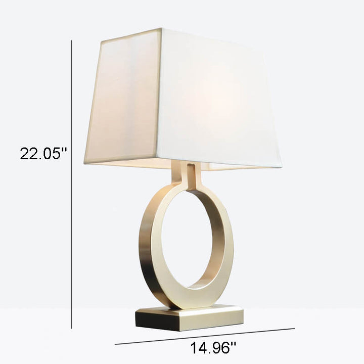Lámpara de mesa de 1 luz con base de anillo dorado de tela de lujo moderna 