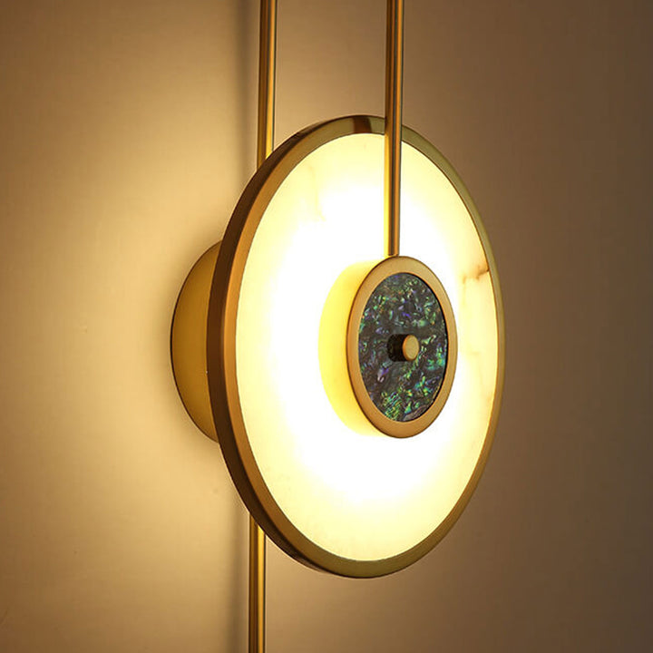 Applique murale LED moderne de luxe en marbre rond avec bras incurvé et coquille 