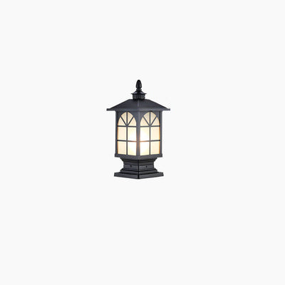 Outdoor Chinese Frosted Glass Aluminum Square Cage Post Head 1-Light Waterproof Patio Landscape Light