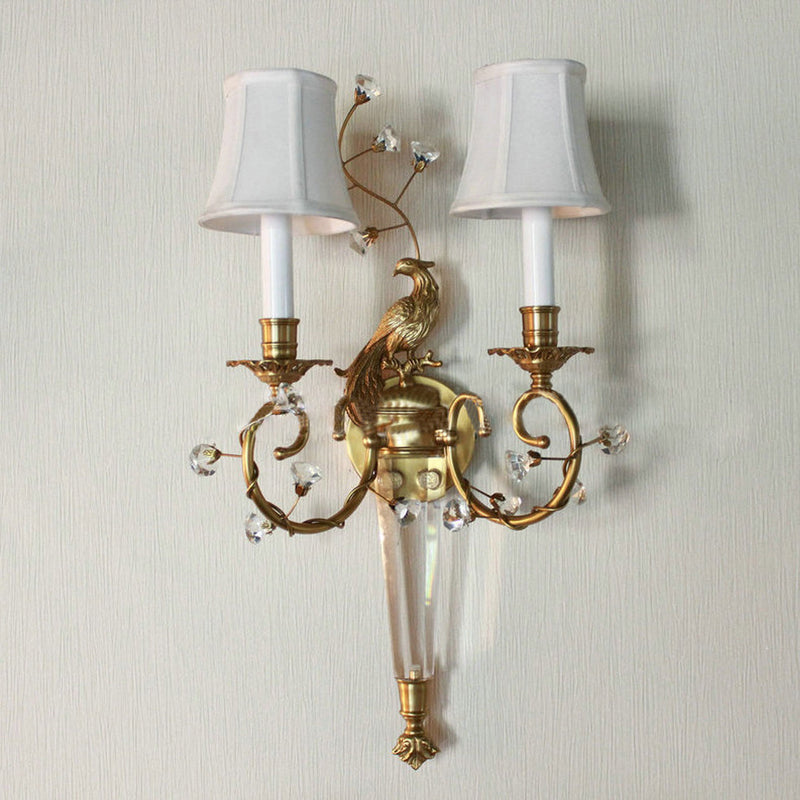 French Retro Full Copper Crystal 2-Light Wall Sconce Lamp