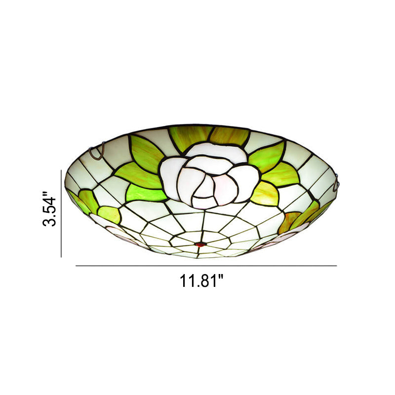 Tiffany Orchid Rose Stained Glass Round 2/3/4 Light Flush Mount Ceiling Light