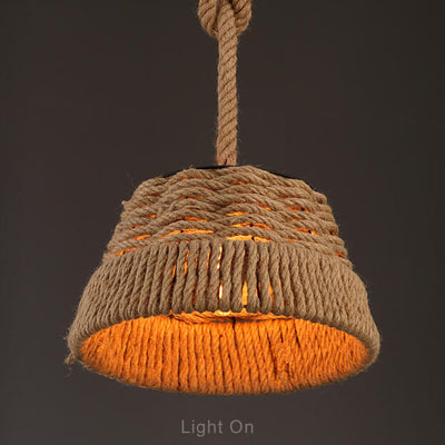 Vintage Hemp Rope 1-Light Dome Pendant Light