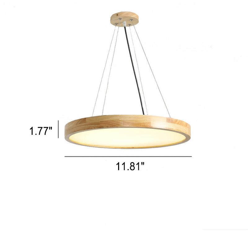 Japanese Simple Log Round Flat LED Pendant Light