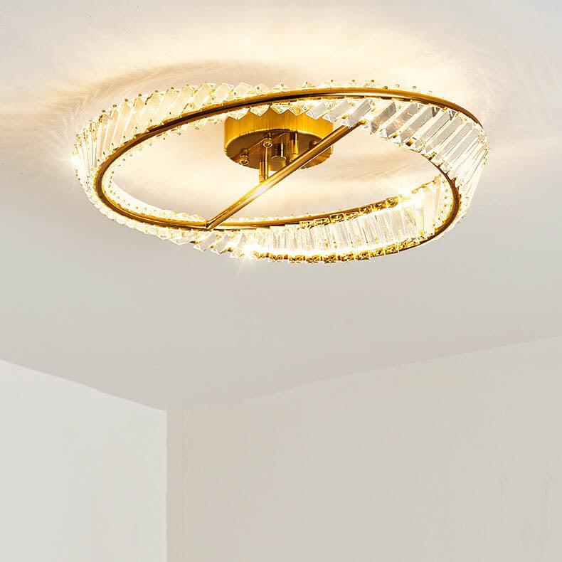 Post-modern Crystal Round LED Semi-Flush Mount Ceiling Light