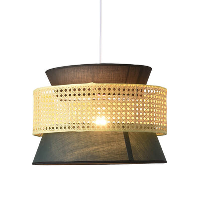 Modern Rattan Japanese Drum Shape 1-Light Pendant Light