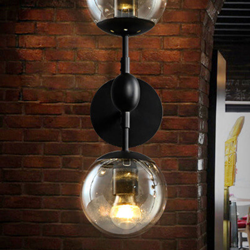 Nordic Minimalist Retro Glass Wrought Iron 2-Light Wall Sconce Lamp