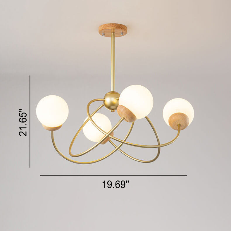 Moderner minimalistischer Orb Rubberwood Glas 4/6-Licht Insel Licht Kronleuchter 