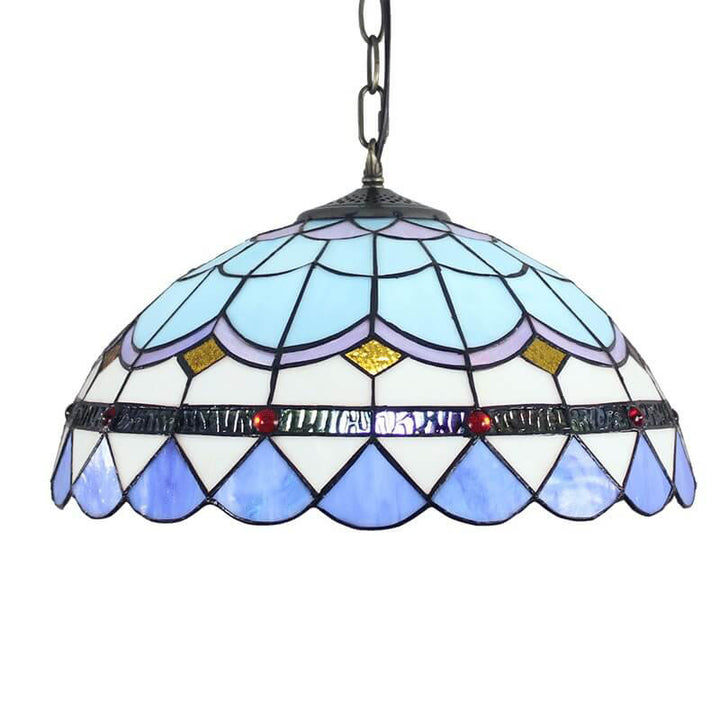 Luminaire suspendu dôme à 1 lumière en verre bleu Tiffany 