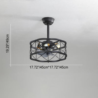 Industrial Minimalist Copper Iron Round Square 4-Light Semi-Flush Mount Ceiling Fan Light