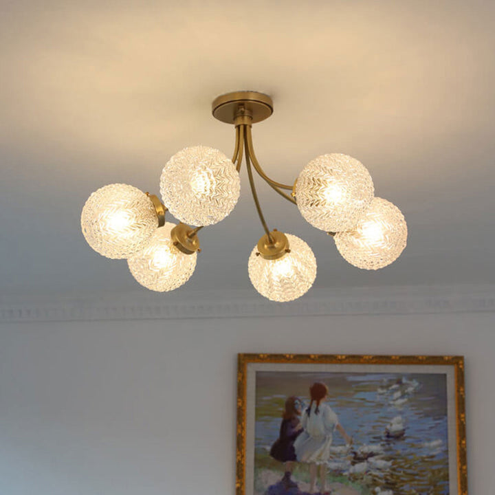 Contemporary Nordic Spherical Glass Lampshade Copper 6/8-Light Flush Mount Light For Living Room
