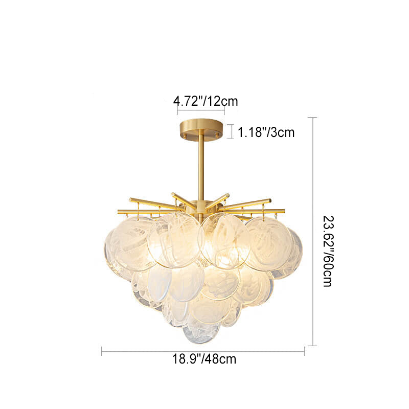 Traditional French Round Cloudy Full Copper Aluminum Lens 5/6 Light Chandelier For Living Room