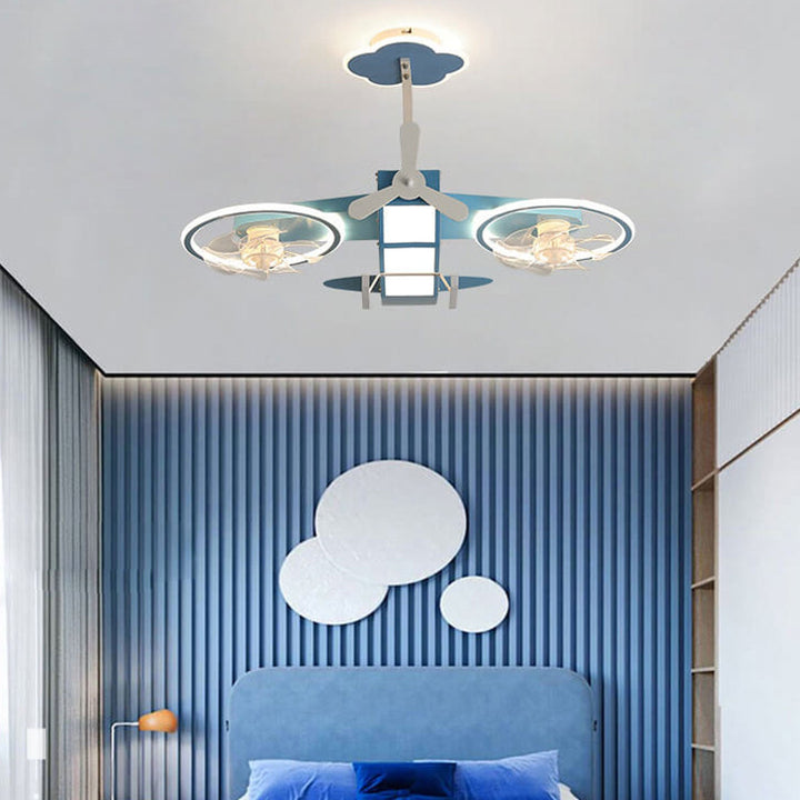 Creative Cartoon Aircraft Kids Flush Mount Ceiling Fan Light