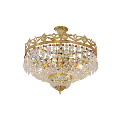 European Light Luxury Round All Brass Glass 4/5-Light Flush Mount Lighting