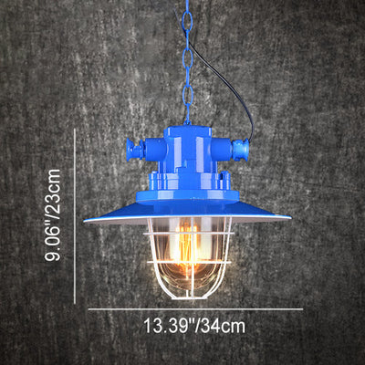Contemporary Industrial Iron Pot Lid Glass Shade 1-Light Pendant Light For Dining Room