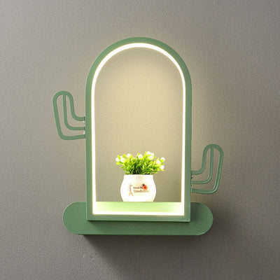 Modern Wrought Iron Acrylic Heart Cactus LED Wall Sconce Lamp