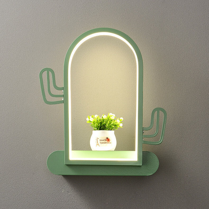 Modern Wrought Iron Acrylic Heart Cactus LED Wall Sconce Lamp