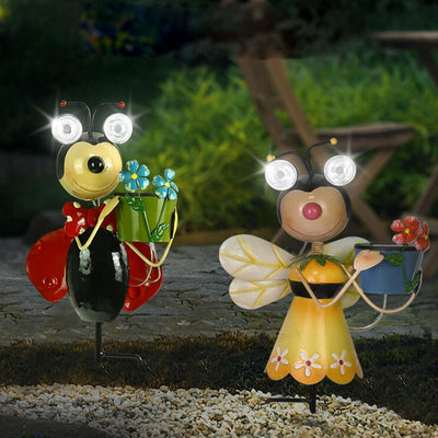 Solar Creative Bees Ladybug Iron Outdoor Patio Decorative Ground Plug Path Light