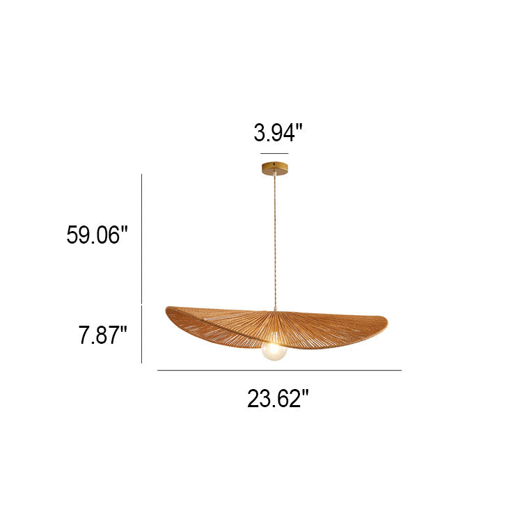 Japanese Minimalist Rope Weaving Straw Hat Round 1-Light Pendant Light