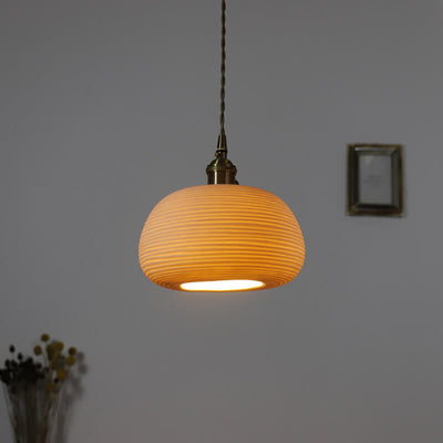 Nordic Japanese Ceramic Brass Oval 1-Light Pendant Light