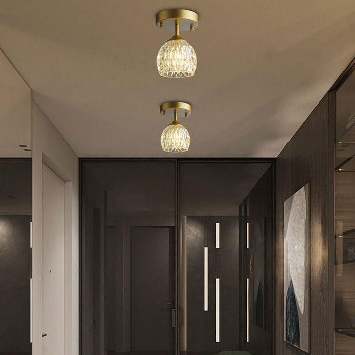 Dôme en verre texturé nordique 1 lumière semi-encastrée pour plafond 