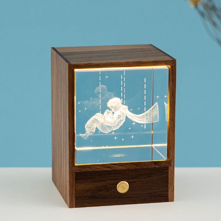 Boîte en bois créative LED veilleuse décorative tactile lampe de Table à intensité variable