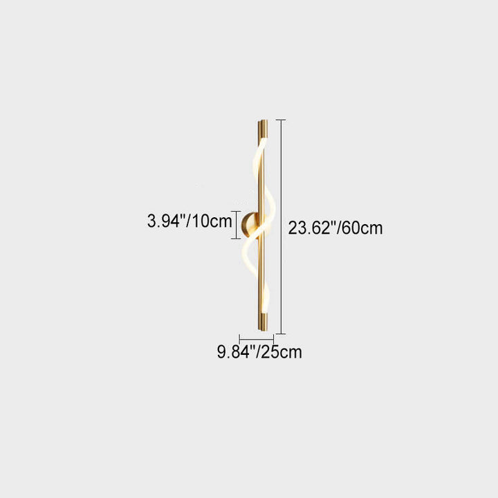 Modern Minimalist Copper-Plated Iron Twist Curve Long Bar Copper LED Wall Sconce Lamp For Living Room