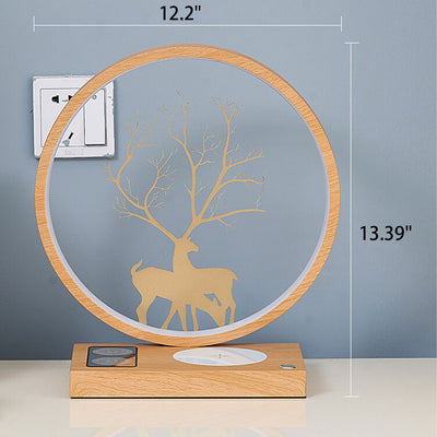 Lampe de table décorative tactile de chargement sans fil LED avec design créatif de cerf rond 