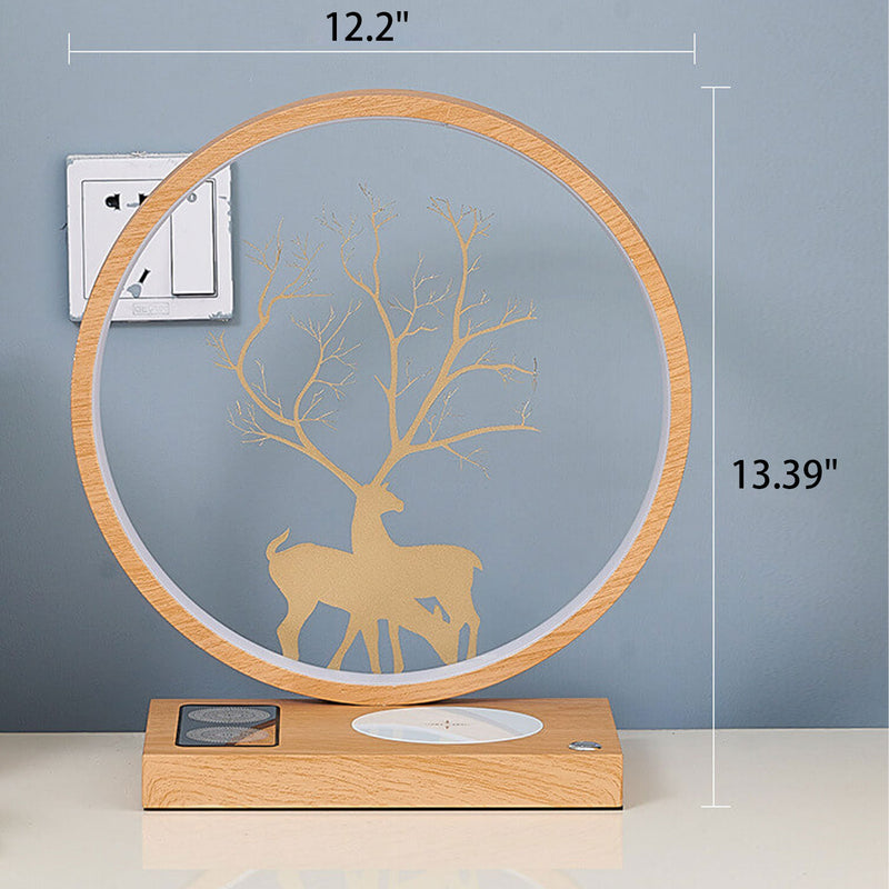 Lampe de table décorative tactile de chargement sans fil LED avec design créatif de cerf rond 