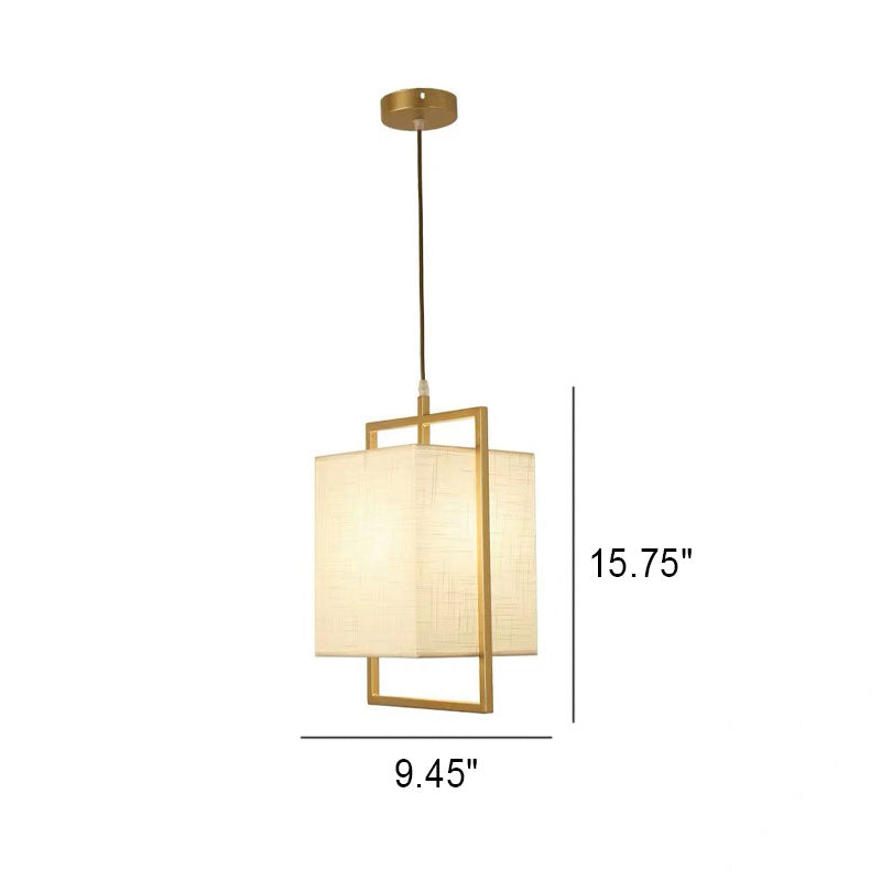 Modern Chinese Square Fabric Iron Frame 1-Light Pendant Light