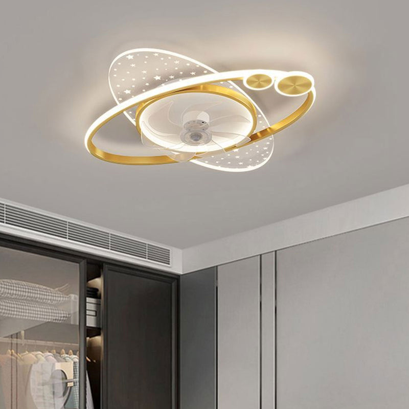 Modern Creative Planet Star Effect LED Flush Mount Ceiling Fan Light