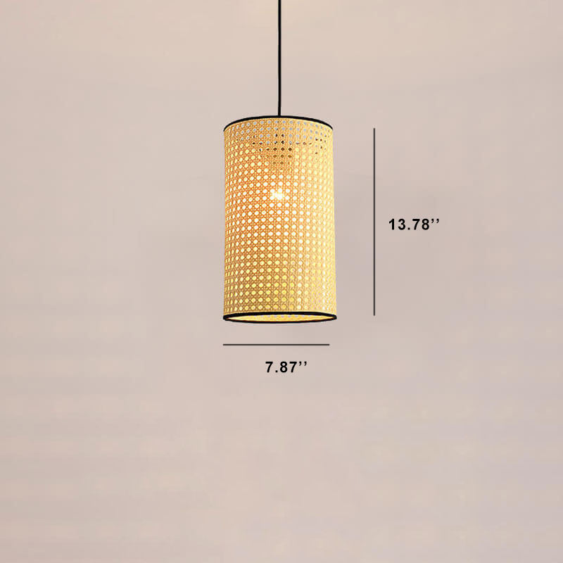 Modern Rattan Weaving Cylinder 1-Light Pendant Light