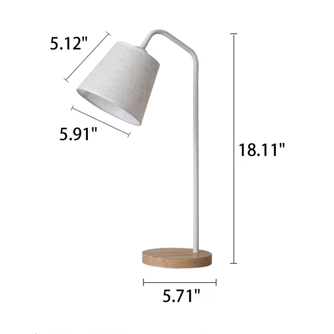 Nordische, minimalistische Kegel-Leinen-Schirm-Holzsockel-1-Licht-Tischlampe 