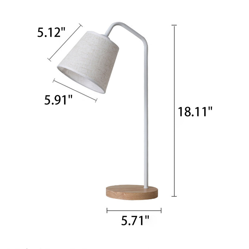 Lámpara de Mesa de 1 Luz con Base de Madera y Pantalla de Lino en Forma de Cono Minimalista Nórdico 