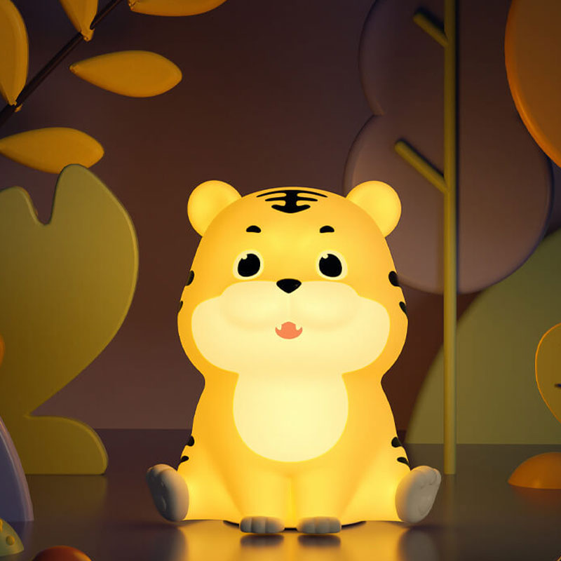 Lampe de table LED en forme de tigre en silicone, dessin animé mignon et enfantin 