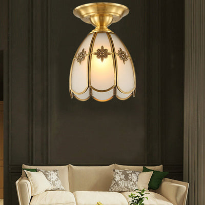 All Copper Frosted Glass Country Style 1-Light Semi-Flush Mount Light