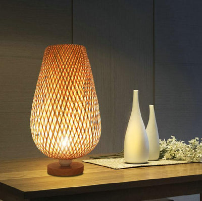 Moderne Bambusweberei Oval 1-Licht Tischlampe 