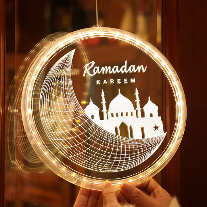 Luz Decorativa de Ventanas LED de Castillo de Luna de Eid Ramadan 