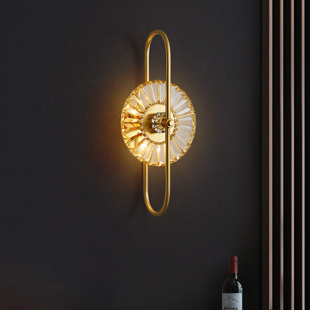 Nordic Luxury Brass Crystal Geometric Ring 2/3 Light Wall Sconce Lamp
