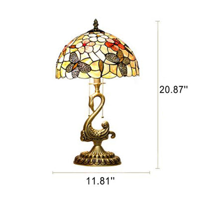 Tiffany Vintage Floral Buntglas Swan 2-Licht-Tischlampe 