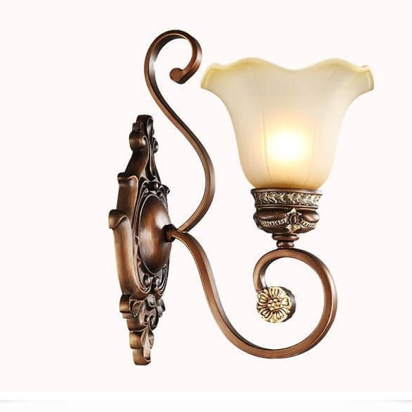 European Vintage Iron Glass Shade 1-Light Wall Sconce Lamp
