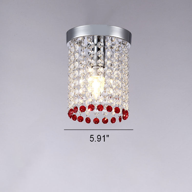 Modern Minimalist Crystal Bead Curtain Round 1-Light Semi-Flush Mount Ceiling Light