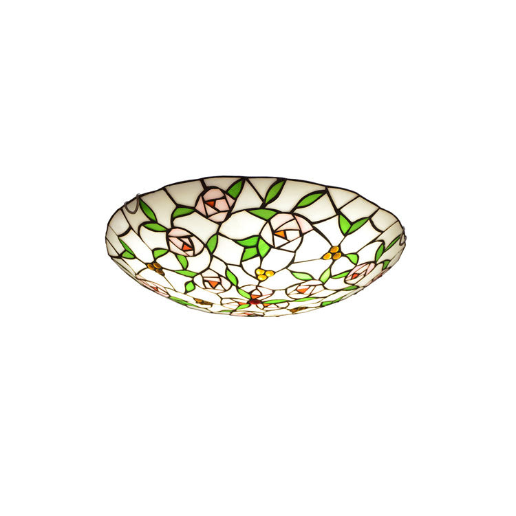 Vintage Tiffany Rose Runde Buntglas Kupfer 2/3 Licht Unterputz Deckenleuchte