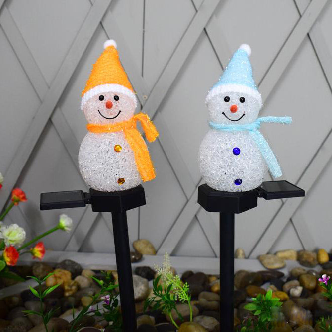 Christmas Solar Plastic Rice Ball Snowman 1-Light LED Floor Lamp