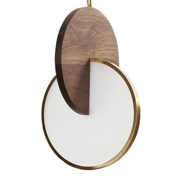 Modern Walnut Solid Wood Round Dish 1-Light LED Pendant Light